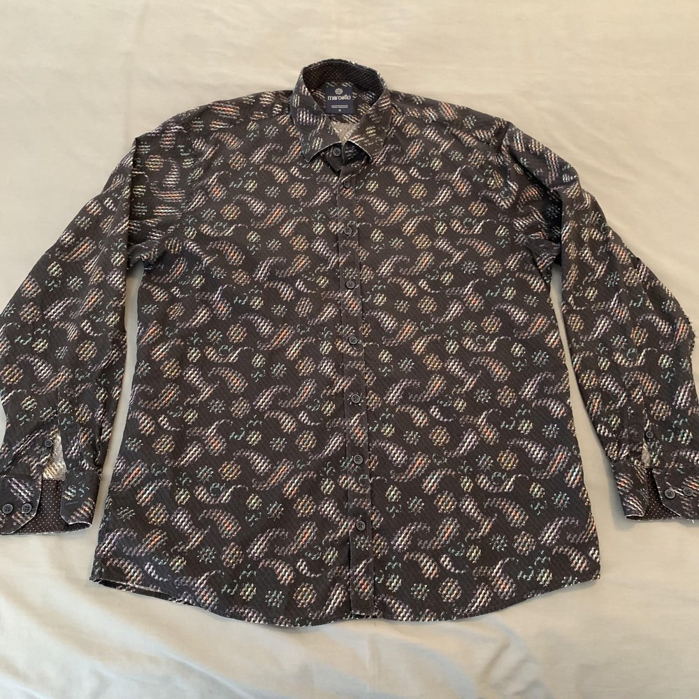 Marcello Shirt Mens XL Black Paisley Long Sleeve Button Front Casual‎